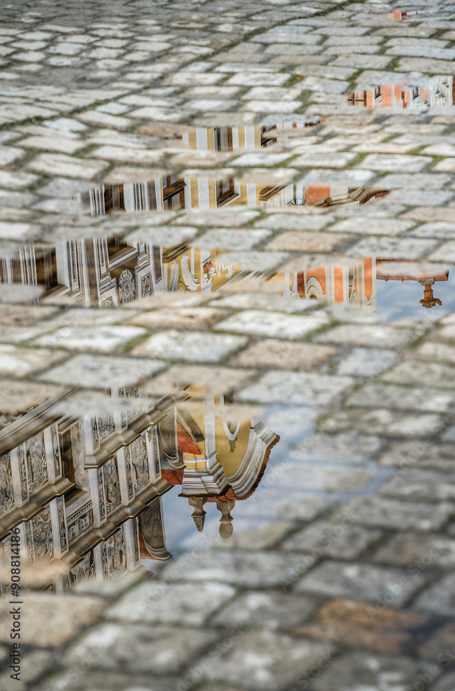 Telc, Czech Republic - April 23 2023 : Historical village in cloudy weather, HDR Image