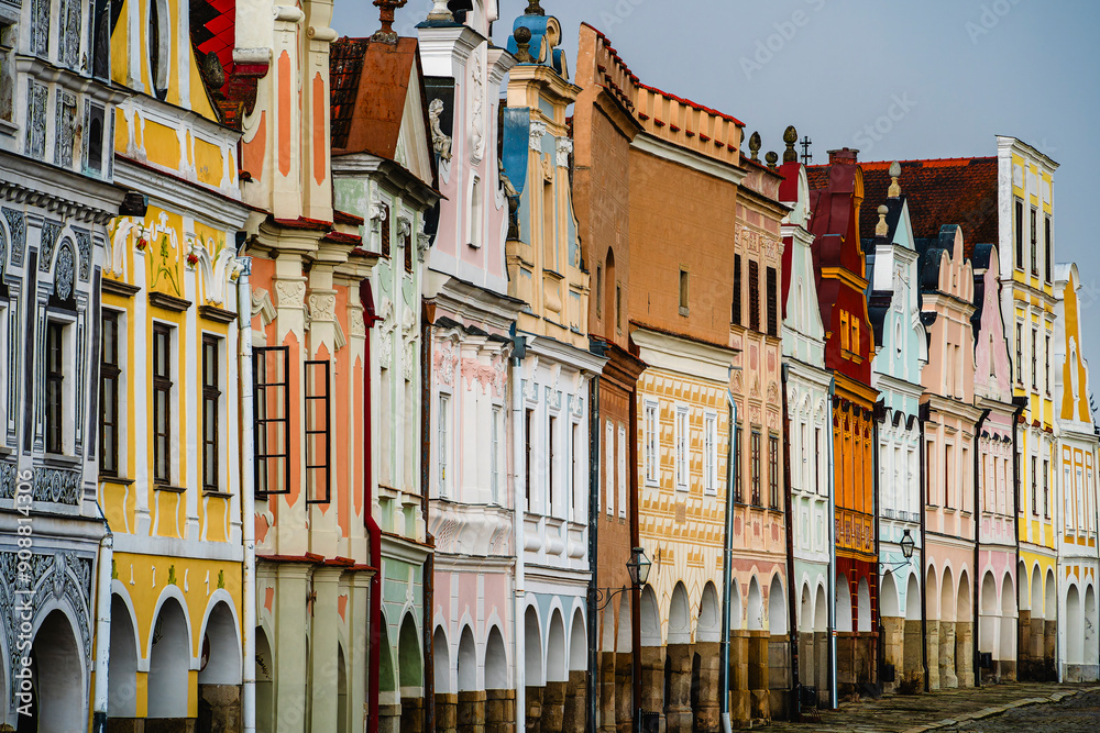 Telc, Czech Republic - April 23 2023 : Historical village in cloudy weather, HDR Image
