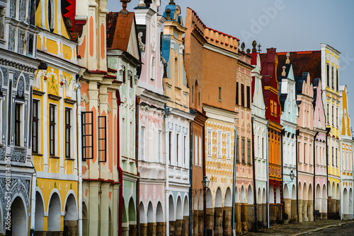 Obraz na płótnie Telc, Czech Republic - April 23 2023 : Historical village in cloudy weather, HDR Image w salonie