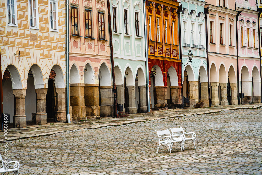 Telc, Czech Republic - April 23 2023 : Historical village in cloudy weather, HDR Image