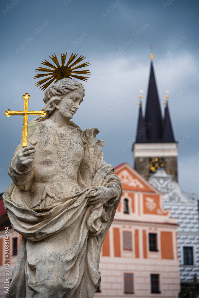 Telc, Czech Republic - April 23 2023 : Historical village in cloudy weather, HDR Image