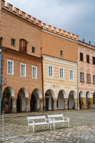 Obraz na płótnie Telc, Czech Republic - April 23 2023 : Historical village in cloudy weather, HDR Image w salonie