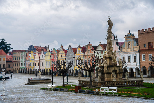Telc, Czech Republic - April 23 2023 : Historical village in cloudy weather, HDR Image