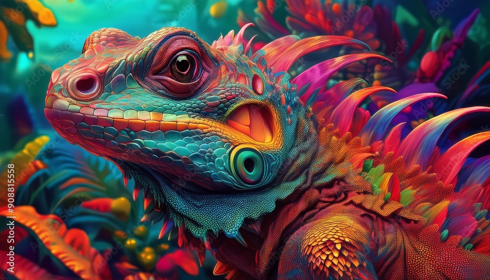 Obraz premium Psychadelic theme Lizard. Spirit Animal guide illustration