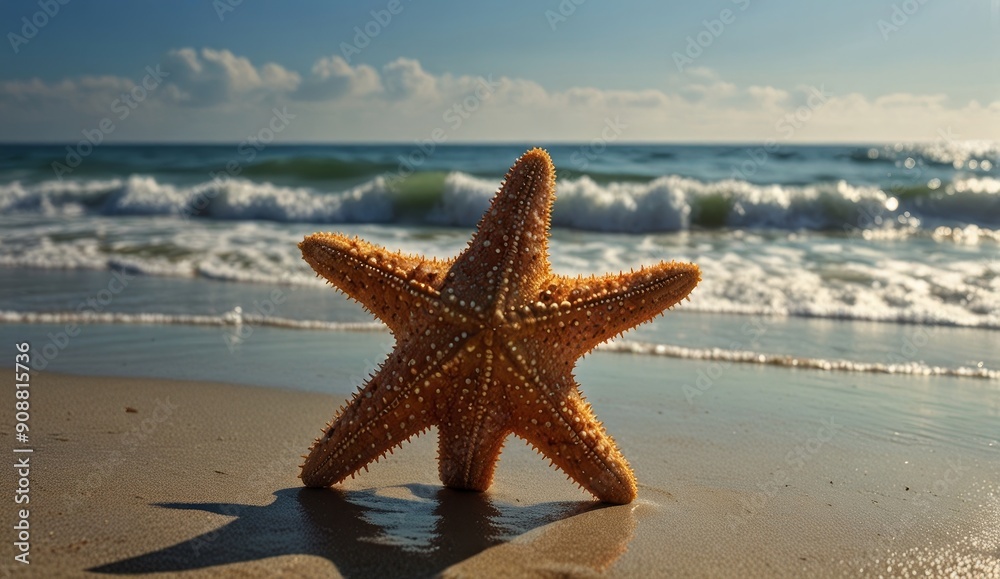 Starfish on Sandy Beach Shoreline Starfish on Sandy Beach Shoreline
