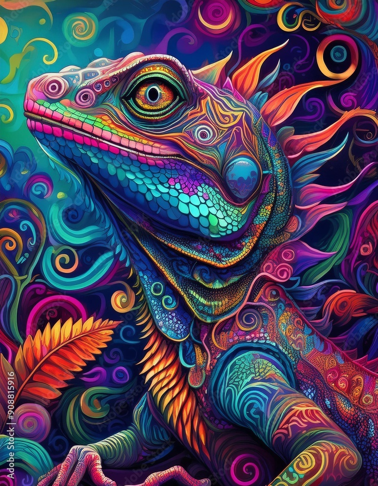 Obraz premium Psychadelic theme Lizard. Spirit Animal guide illustration