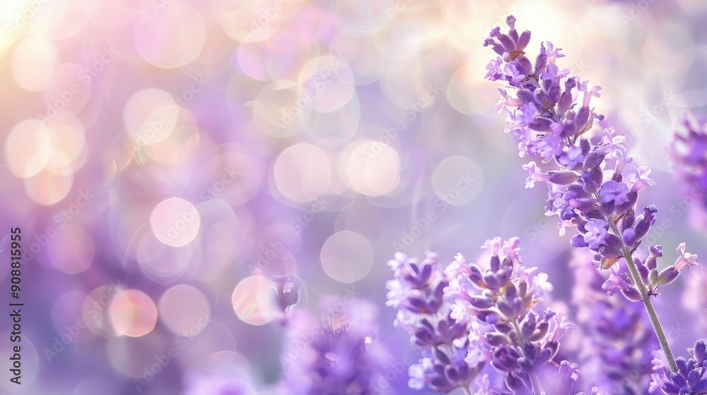 Delicate lavender flowers bloom softly, surrounded by a dreamlike blur of lavender and lilac hues, illuminated by the warm light of dusk Delicate lavender flowers bloom softly, surrounded by a dreamlike blur of lavender and lilac hues, illuminated by the warm light of dusk
