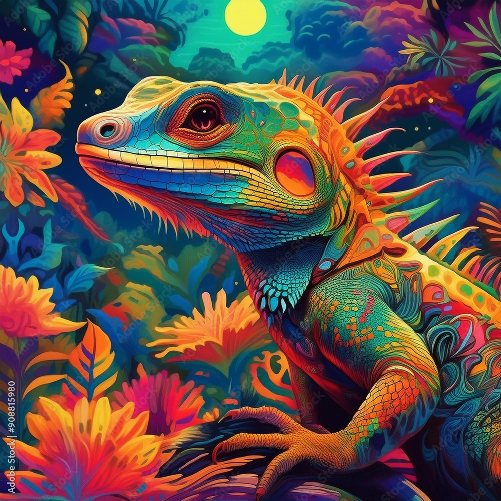 Obraz premium Psychadelic theme Lizard. Spirit Animal guide illustration