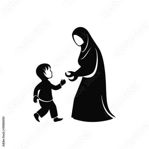 muslim mother and child playing silhouette
