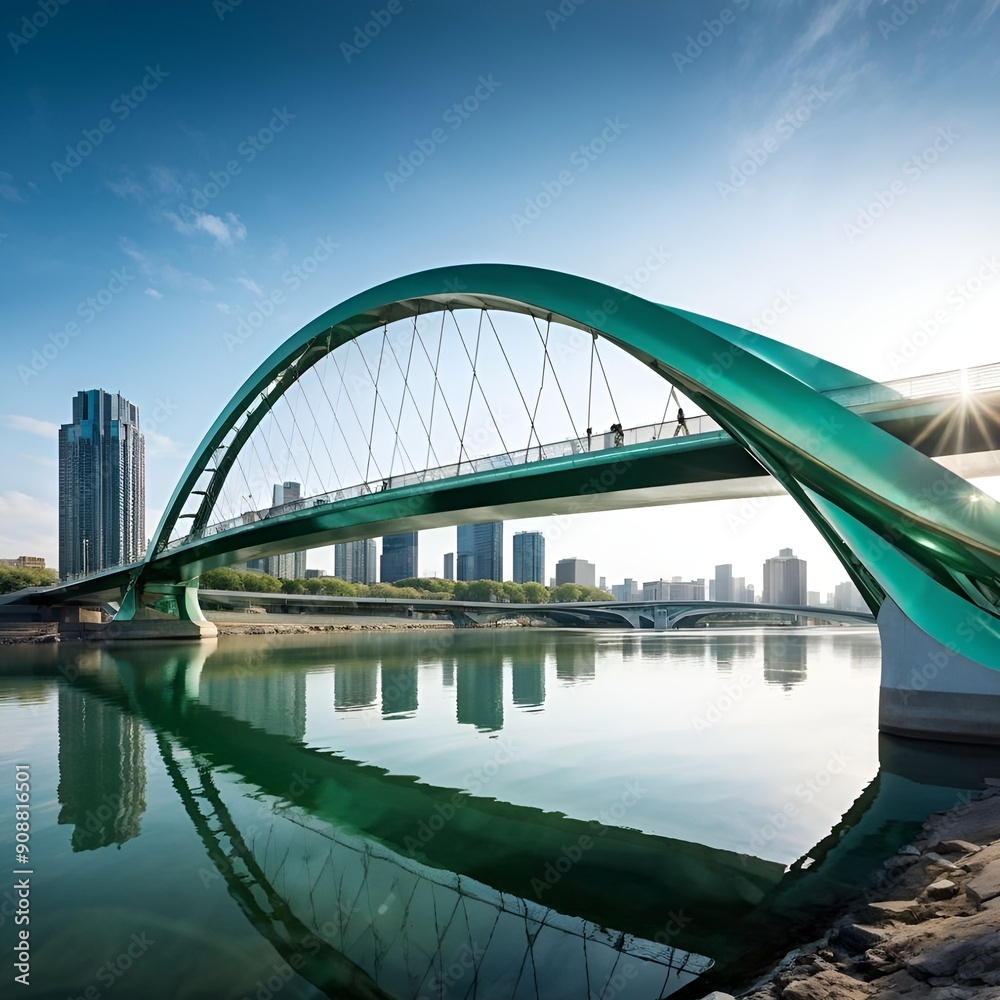 Fototapeta premium A realistically portrayed bridge nestles amidst vivid surroundings imposingly takes up the frame