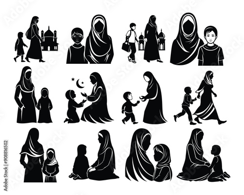 Muslim Mother and child Silhouette set