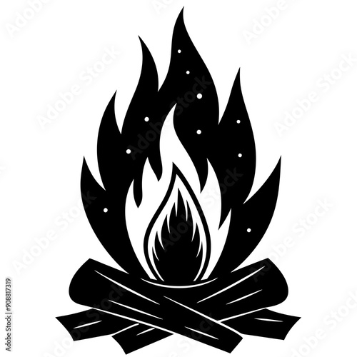 Wood fire art vector illustration