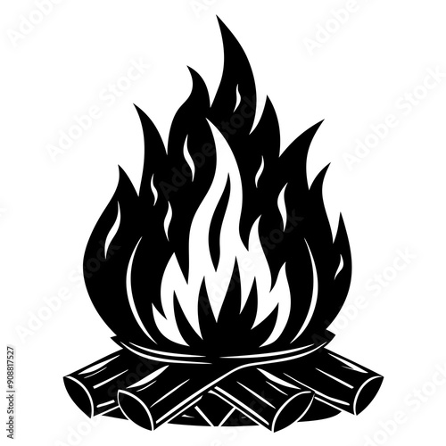 Wood fire art vector illustration