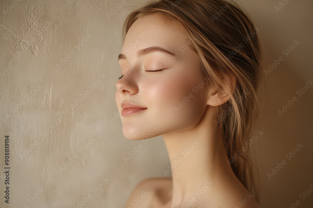 A close up of a girl's face with her eyes closed A close up of a girl's face with her eyes closed