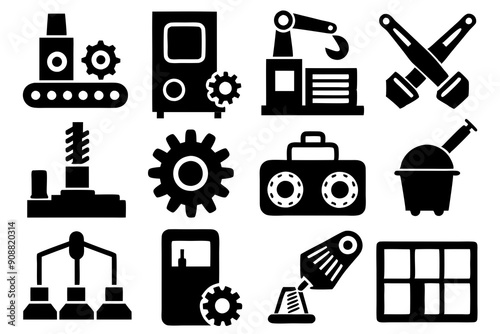 Industrial equipment icon set Stock set art vector illustration