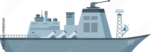 Armed ship icon. Color battleship. Nautical transport