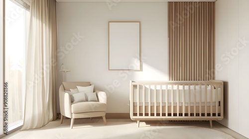 Pokój niemowlęcy, szablon, mockup, pokój dziecka, łóżeczko, plakat mockup 