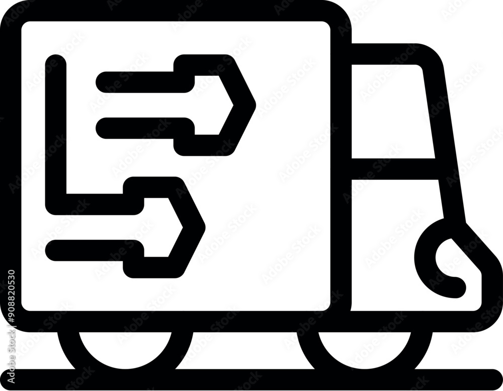 Simple bold outline icon of a delivery truck moving fast to deliver a package Simple bold outline icon of a delivery truck moving fast to deliver a package