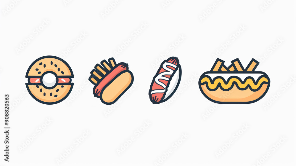 A simple vector icon set of random food in line style with isolated on white A simple vector icon set of random food in line style with isolated on white