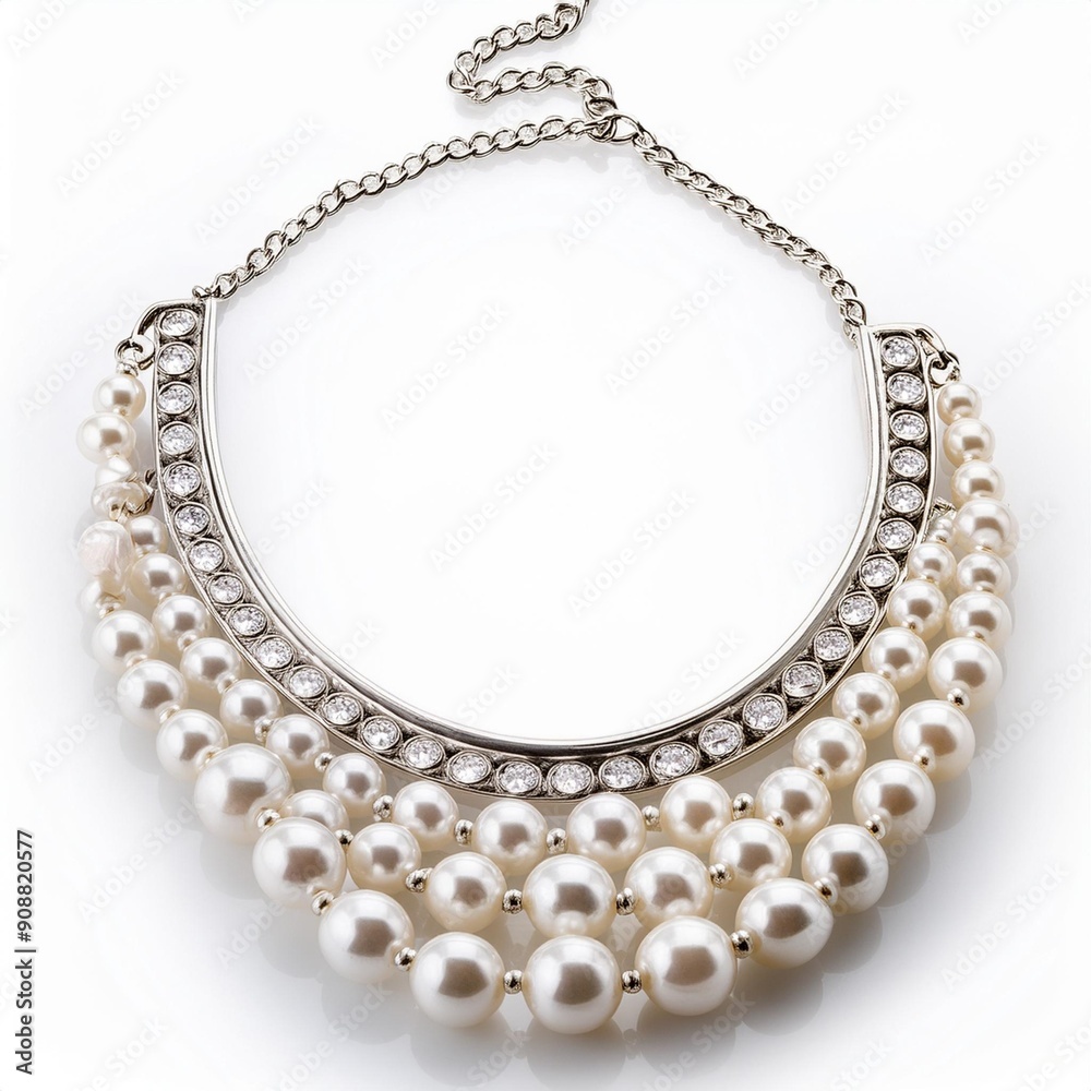 Elegant White Pearl Necklace Isolated on White Background, Clipping Path, Full Depth of Field Elegant White Pearl Necklace Isolated on White Background, Clipping Path, Full Depth of Field