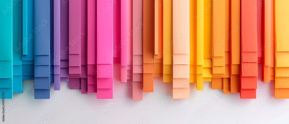 Colorful paper strips arranged in a vibrant gradient, perfect for creative projects, backgrounds, or decorative purposes. Colorful paper strips arranged in a vibrant gradient, perfect for creative projects, backgrounds, or decorative purposes.