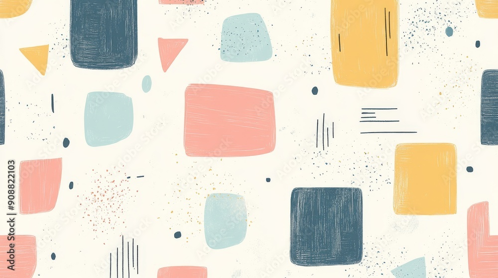 Abstract Geometric Pattern with Pastel Shapes and Scattered Speckles Abstract Geometric Pattern with Pastel Shapes and Scattered Speckles