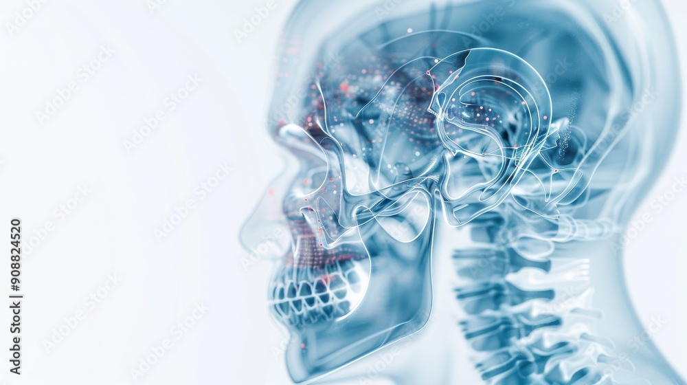 Detailed illustration of a transparent human skull showcasing intricate internal structures, ideal for medical and educational use. Detailed illustration of a transparent human skull showcasing intricate internal structures, ideal for medical and educational use.