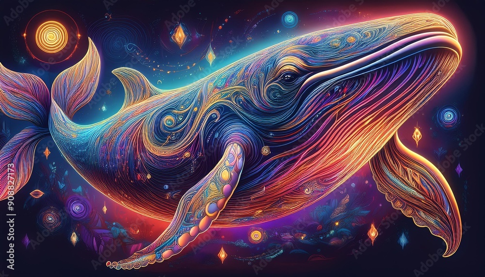 Obraz premium Psychadelic theme Whale. Spirit Animal guide illustration