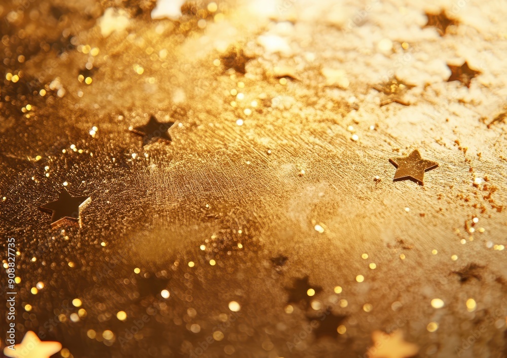 Golden glitter background with stars, shimmering, festive, sparkling, bright decor. Golden glitter background with stars, shimmering, festive, sparkling, bright decor.
