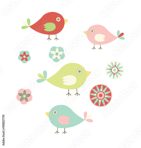 bird, cartoon, animal, vector, illustration, cute, set, nature, birds, spring, art, design, icon, love, wing, colorful, funny, twitter, feather, drawing, 