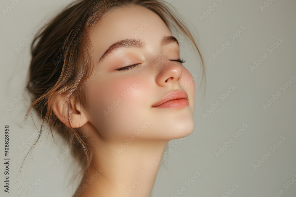 A close up of a girl's face with her eyes closed A close up of a girl's face with her eyes closed
