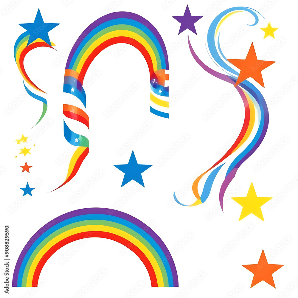 Obraz premium Colorful rainbow wave lines stars kids collection background 4