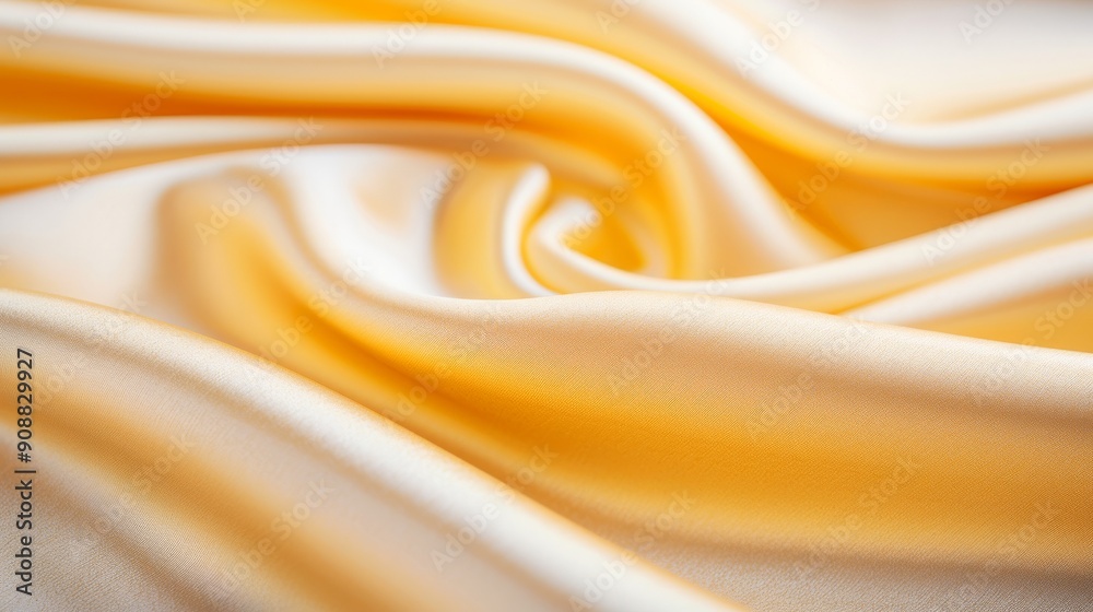 Fototapeta premium Elegant yellow silk fabric, beautifully draped and smooth, perfect for backgrounds and textile designs.