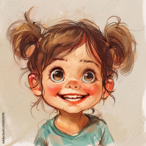 A joyful oneyearold child with brown hair styled in cute pigtails, radiating happiness and innocence. photo