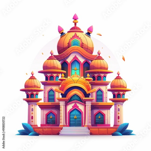 Colorful, fantasy-inspired palace illustration with domes and arches, perfect for digital artwork and game design.