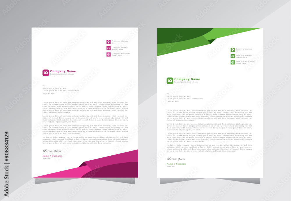 Creative modern letterhead design template with pink and green color. Corporate letter head design templates for your business, company and project. Vector letterhead design. Creative modern letterhead design template with pink and green color. Corporate letter head design templates for your business, company and project. Vector letterhead design.