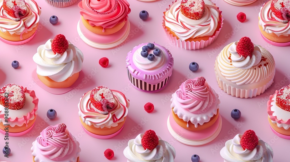Pink and White Cupcakes with Berries Pink and White Cupcakes with Berries
