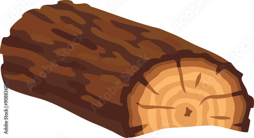 Wooden trunk half cut. Tree bark cartoon icon