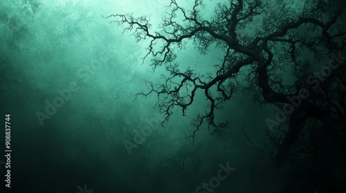 A Silhouette of a Bare Tree in a Green Mist photo