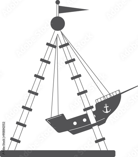 Amusement park boat swing. Funfair attraction black icon
