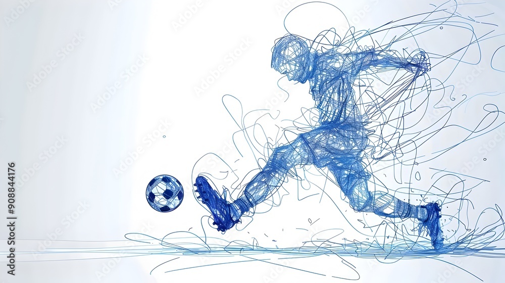Minimalist 3D Rendering of a Soccer Player Kicking the Ball in Line Sketch Art Minimalist 3D Rendering of a Soccer Player Kicking the Ball in Line Sketch Art