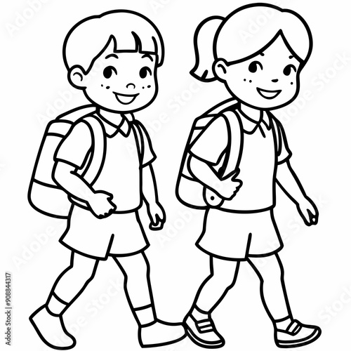 kids wearing school bag are going to school art vector illustration