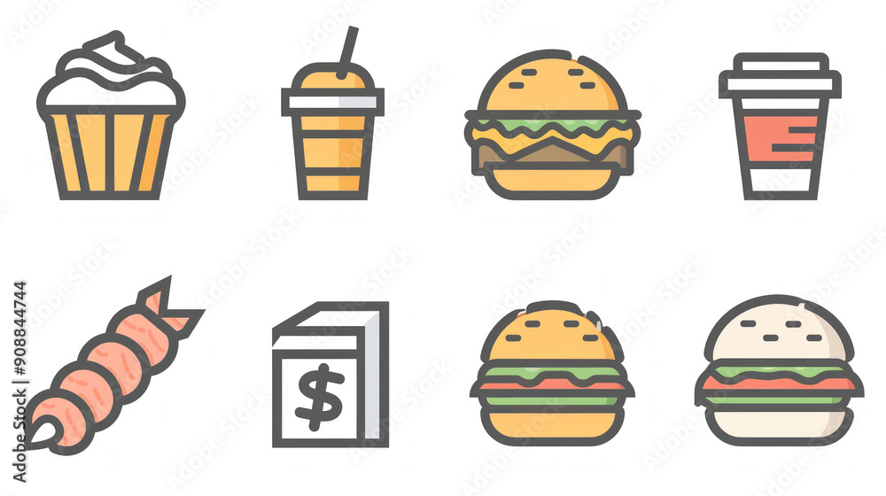 A simple vector icon set of random food in line style with isolated on white A simple vector icon set of random food in line style with isolated on white