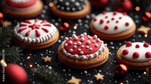 Deliciously decorated holiday cookies adorned with festive colors and patterns, perfect for seasonal celebrations and gatherings.