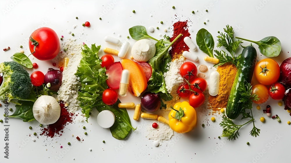 Vibrant Assortment of Nutritious Produce in Creative Arrangement Vibrant Assortment of Nutritious Produce in Creative Arrangement