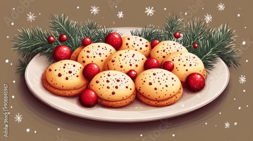 Delicious holiday cookies arranged on a plate, adorned with festive decorations, perfect for seasonal celebrations.