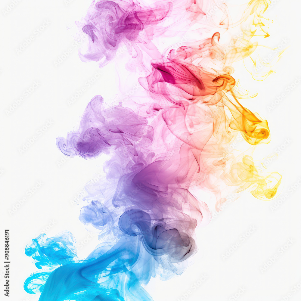 Puffs of multicolored smoke float on a white background, creating a vibrant and abstract scene. The colorful motion and artistic swirls make this image dynamic and visually appealing. AI generative Puffs of multicolored smoke float on a white background, creating a vibrant and abstract scene. The colorful motion and artistic swirls make this image dynamic and visually appealing. AI generative