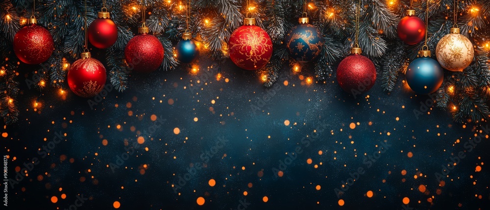 Festive Christmas ornaments and warm lights create a magical holiday ambiance for celebration and decoration. Festive Christmas ornaments and warm lights create a magical holiday ambiance for celebration and decoration.