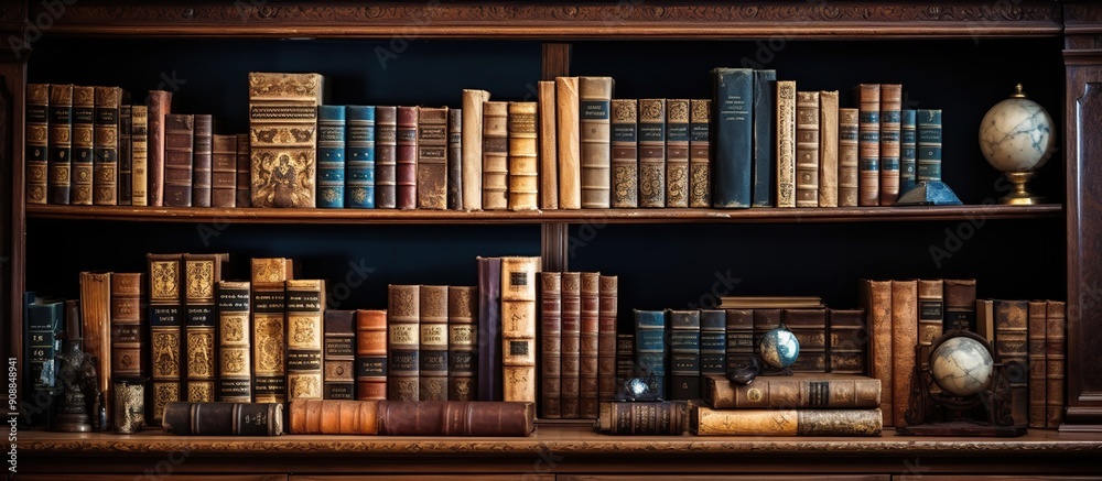 Antique Books on a Wooden Bookshelf Antique Books on a Wooden Bookshelf