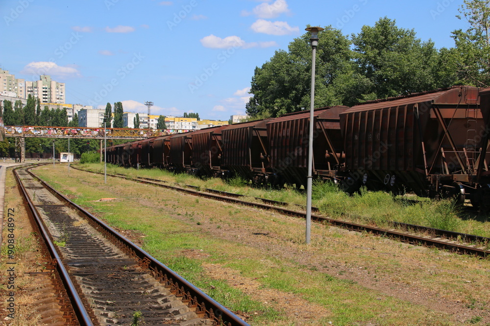Naklejka premium Wagons and Railroad (Chisinau Train Station, Moldova)